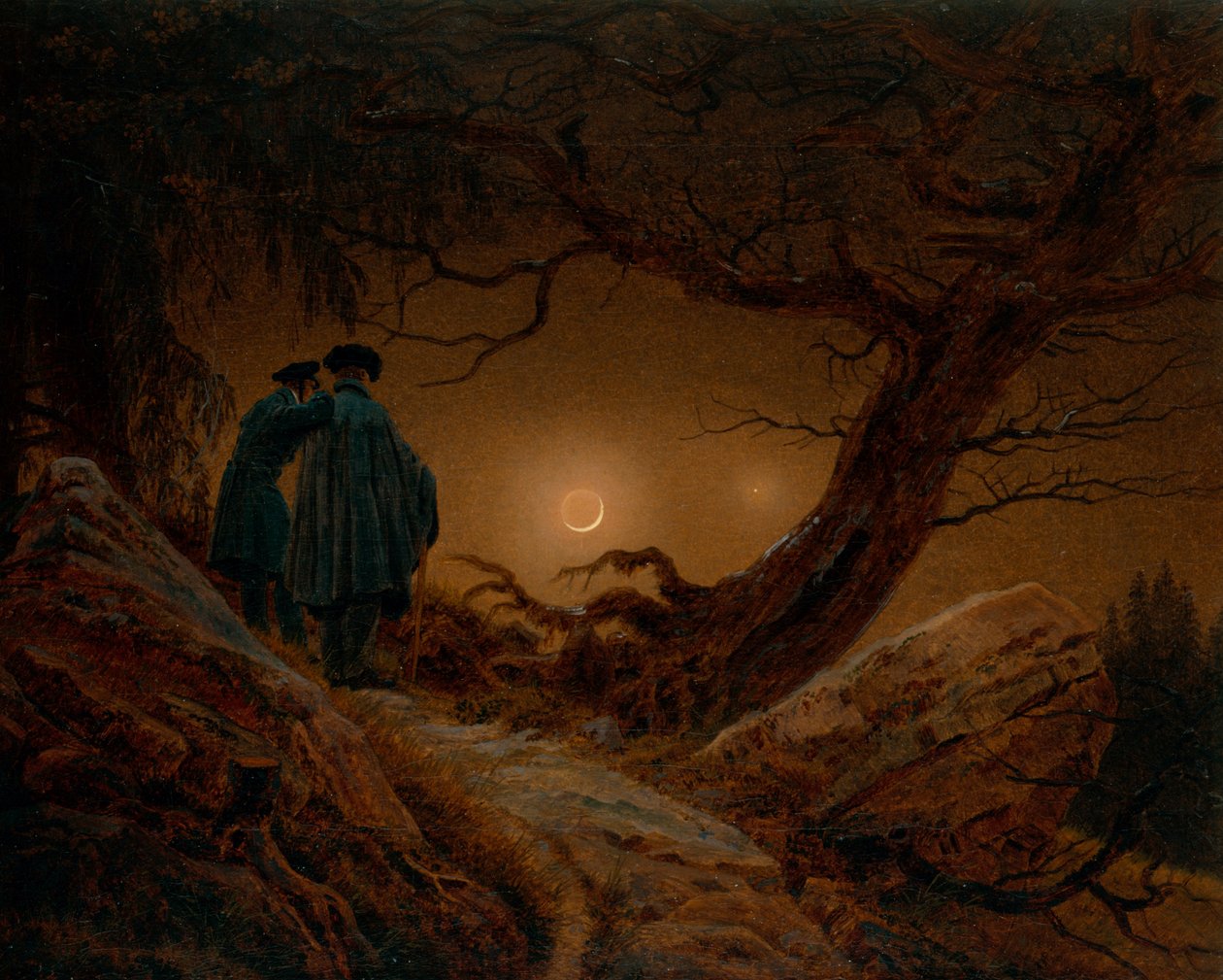 Two Men Contemplating the Moon av Caspar David Friedrich