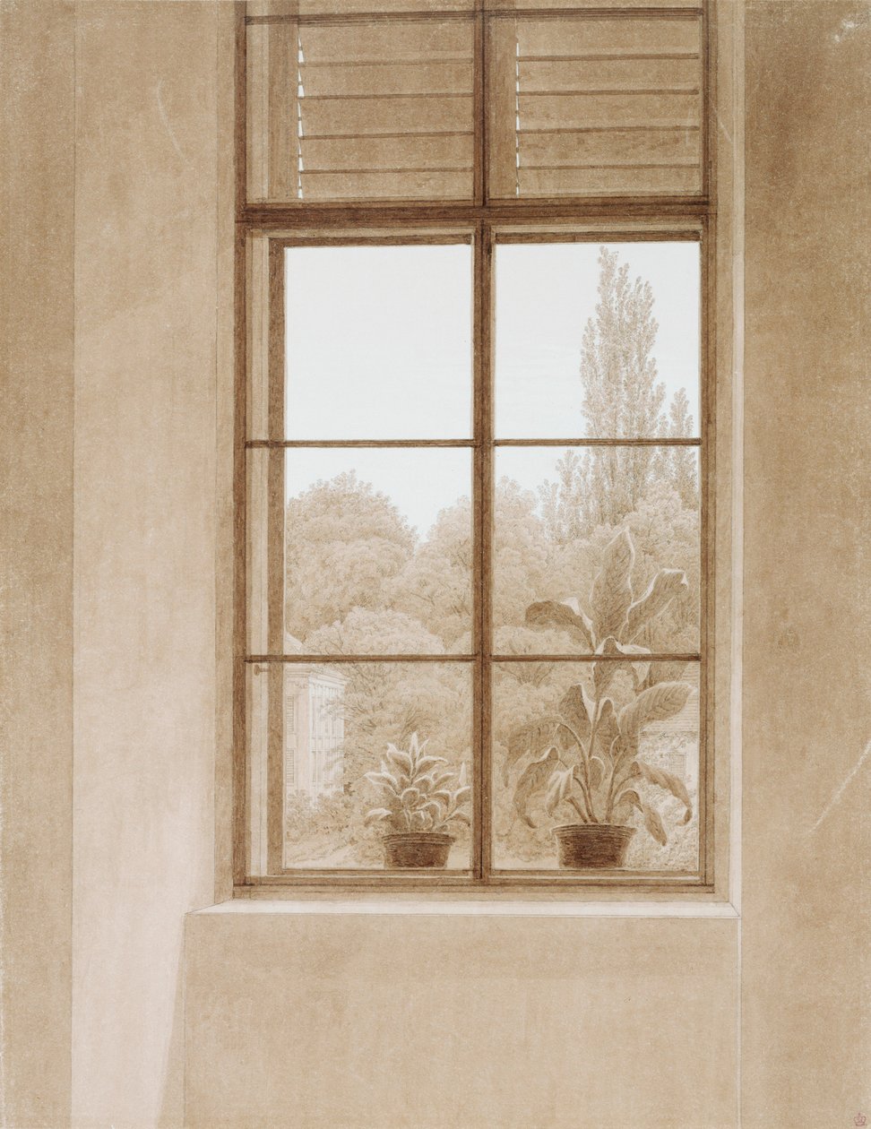 Fönster med utsikt över parken, 1810-1811. av Caspar David Friedrich