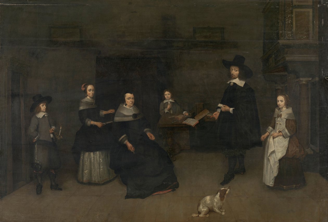 Familjens scen av Caspar Netscher (attributed to)