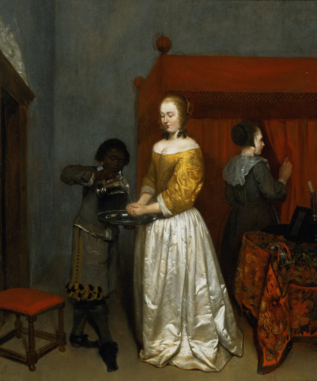 A Lady Washing her Hands, 1657 (panel) av Caspar Netscher
