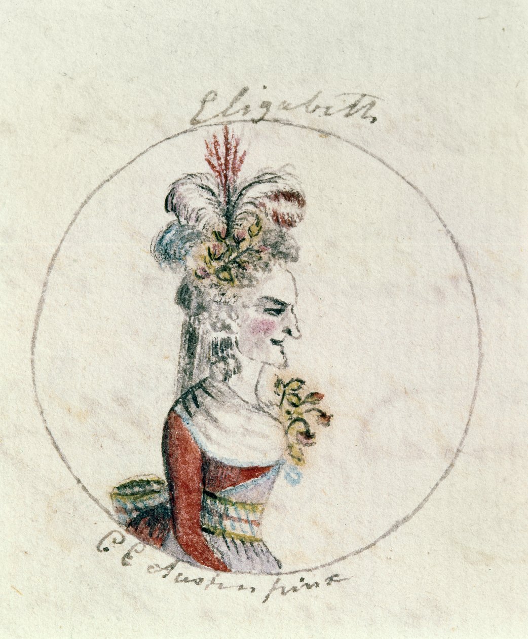 Drottning Elizabeth I, ca 1790 (penna och bläck och wc på papper) av Cassandra Austen