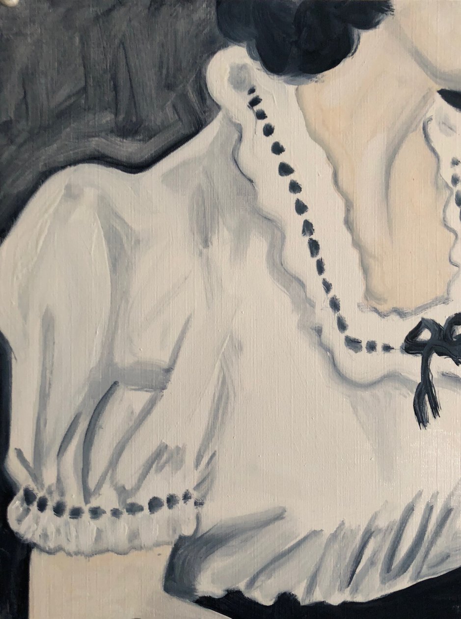 Broderie, 2018 (olja på papper) av Cathy Lomax