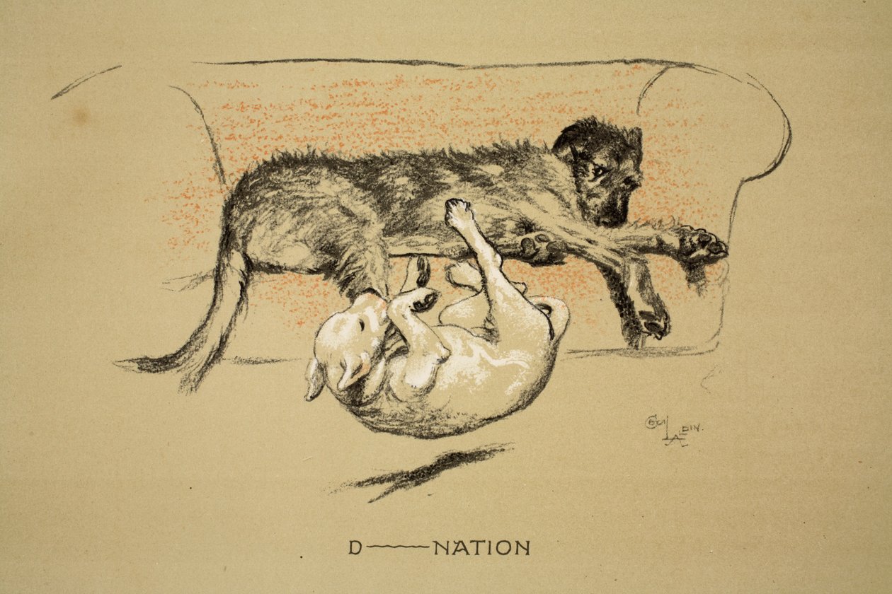 D--nation, 1930, första upplagan av "Sleeping Partners", Aldin, Cecil Charles Windsor (1870-1935), utgiven av Eyre and Spottiswoode Limited, krita och kol på papper. av Cecil Charles Windsor Aldin