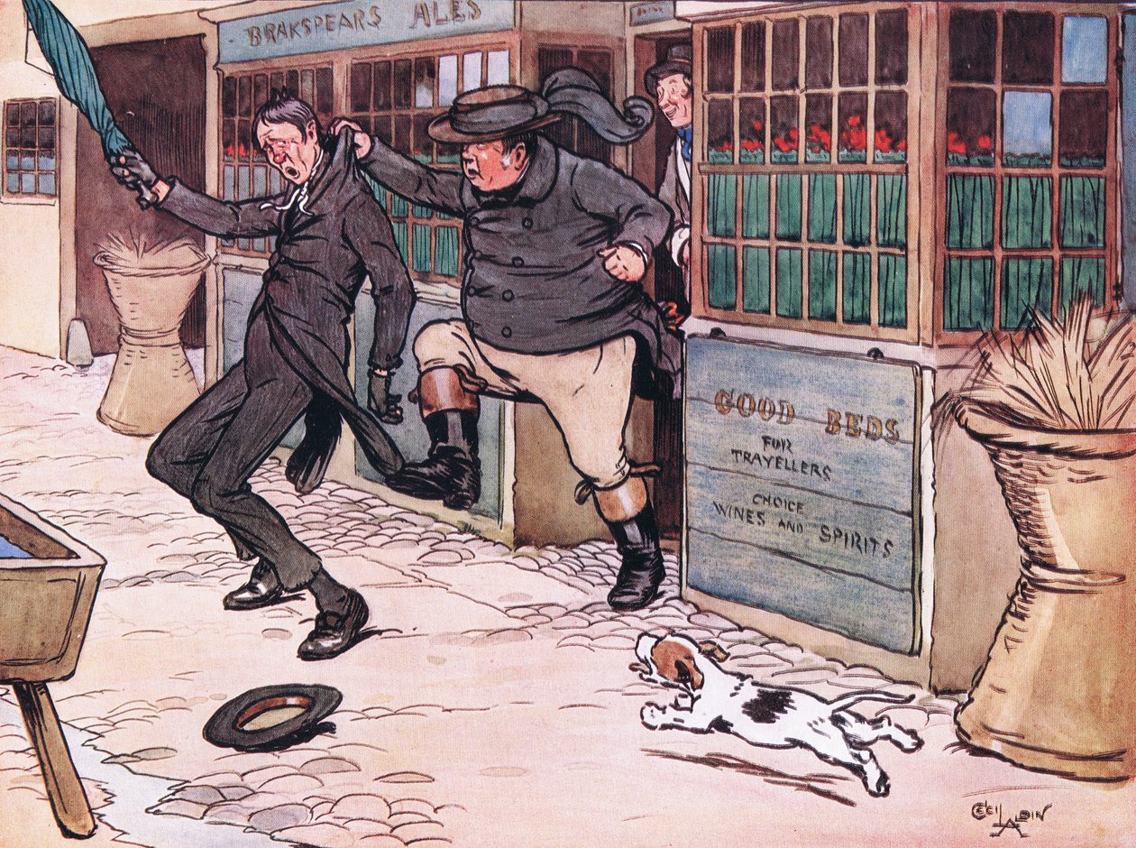 Det var en vacker och spännande syn att se mannen med röd näsa vrida sig i Mr Wellers grepp av Cecil Charles Windsor Aldin