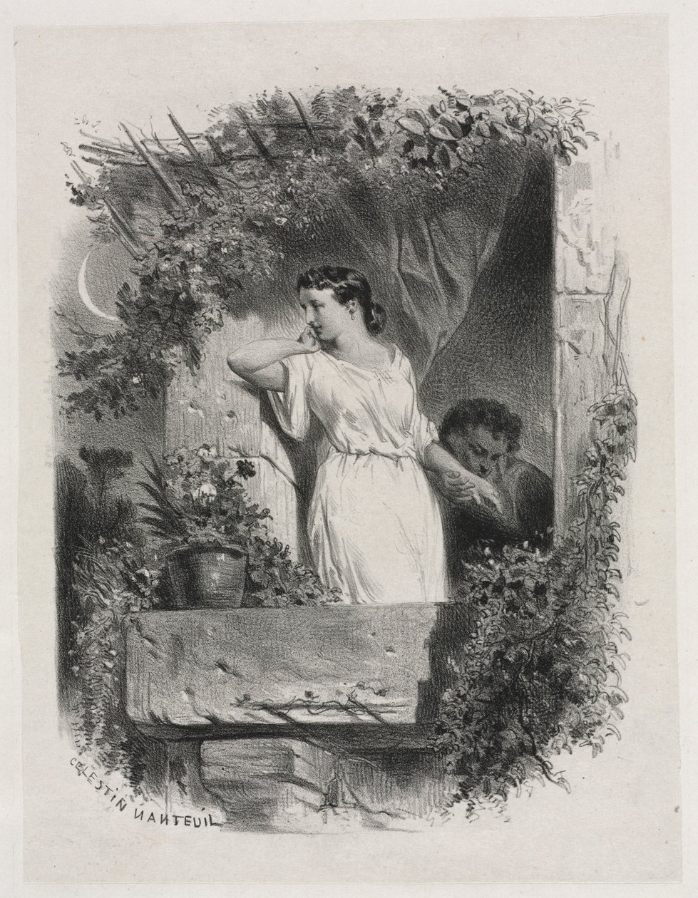 På balkongen, 1842. av Celestin Francois Nanteuil