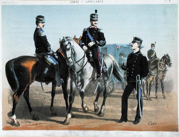 Italienska arméläkare (färgad gravyr) av Cenni