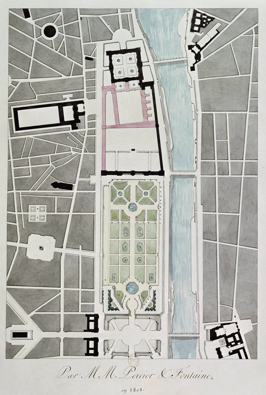 Plan för att förena Tuilerierna med Louvren, 1808 av Charles Percier