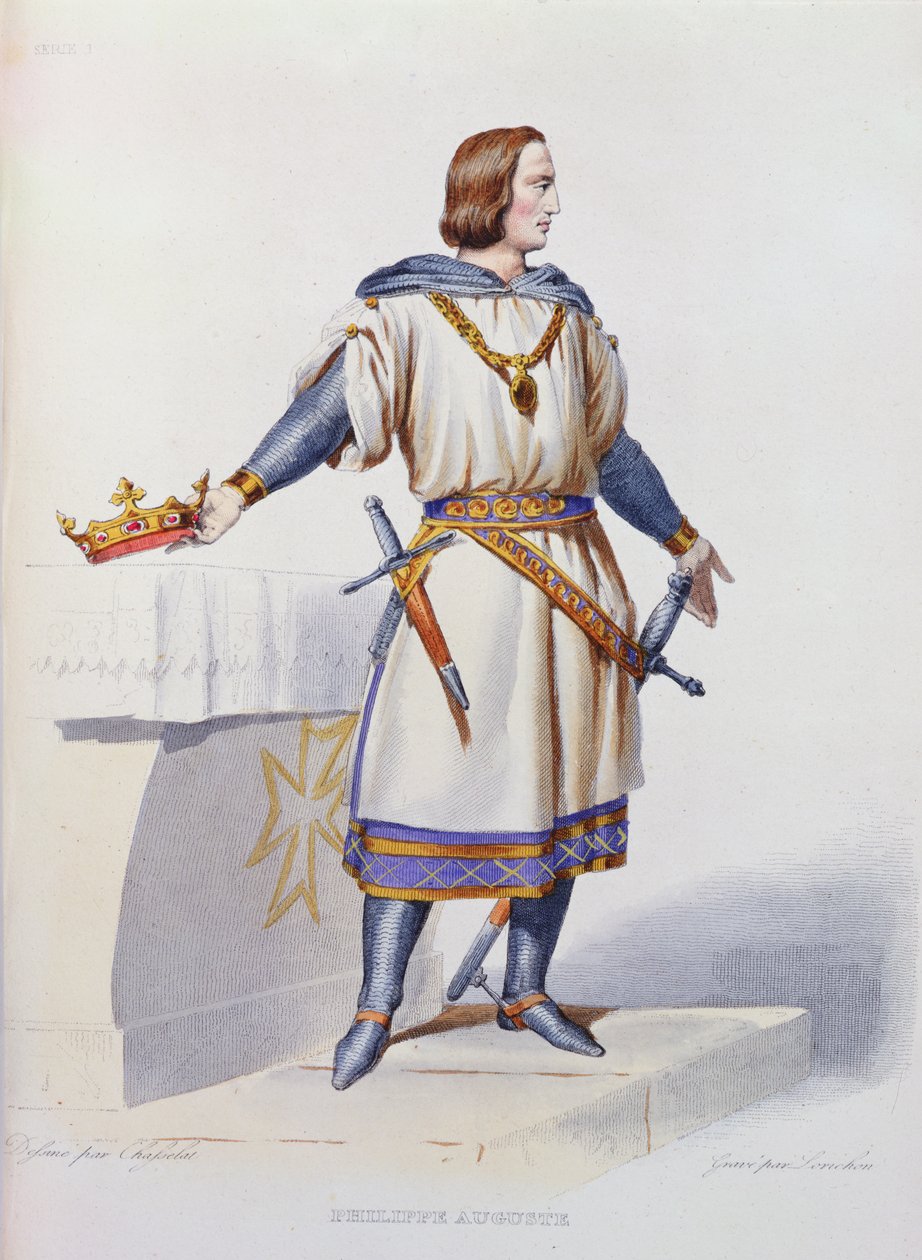 Porträtt av Philip Augustus II (1165-1223) kung av Frankrike, graverad av Constant Louis Lorichon, 1841 av Charles Abraham Chasselat