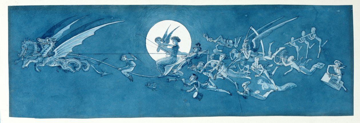 Drakvagnen och älvorna korsar månen (penna, bläck och wc på papper) av Charles Altamont Doyle