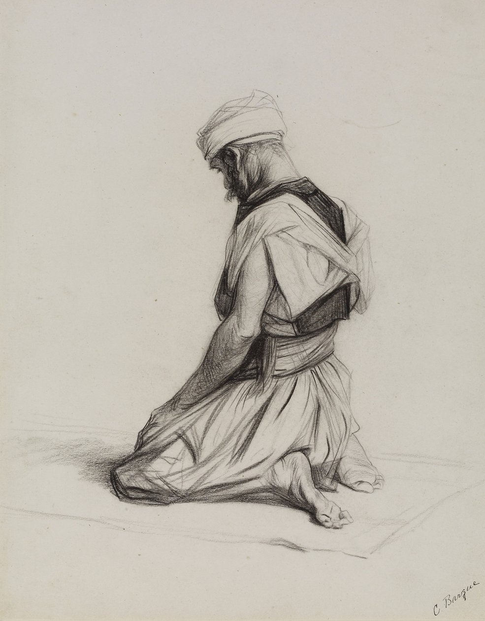 Muslim vid bön, 1883 (kol på papper) av Charles Bargue