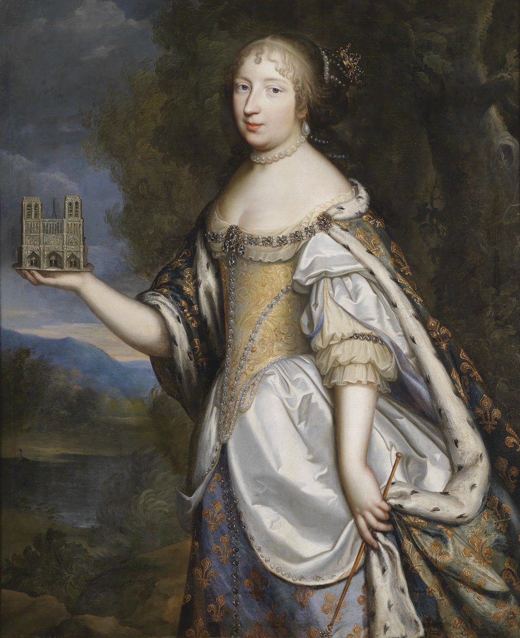 Portrait of Queen Maria Theresa of France, as patron of the Cathedral of Notre-Dame de Paris av Charles Beaubrun
