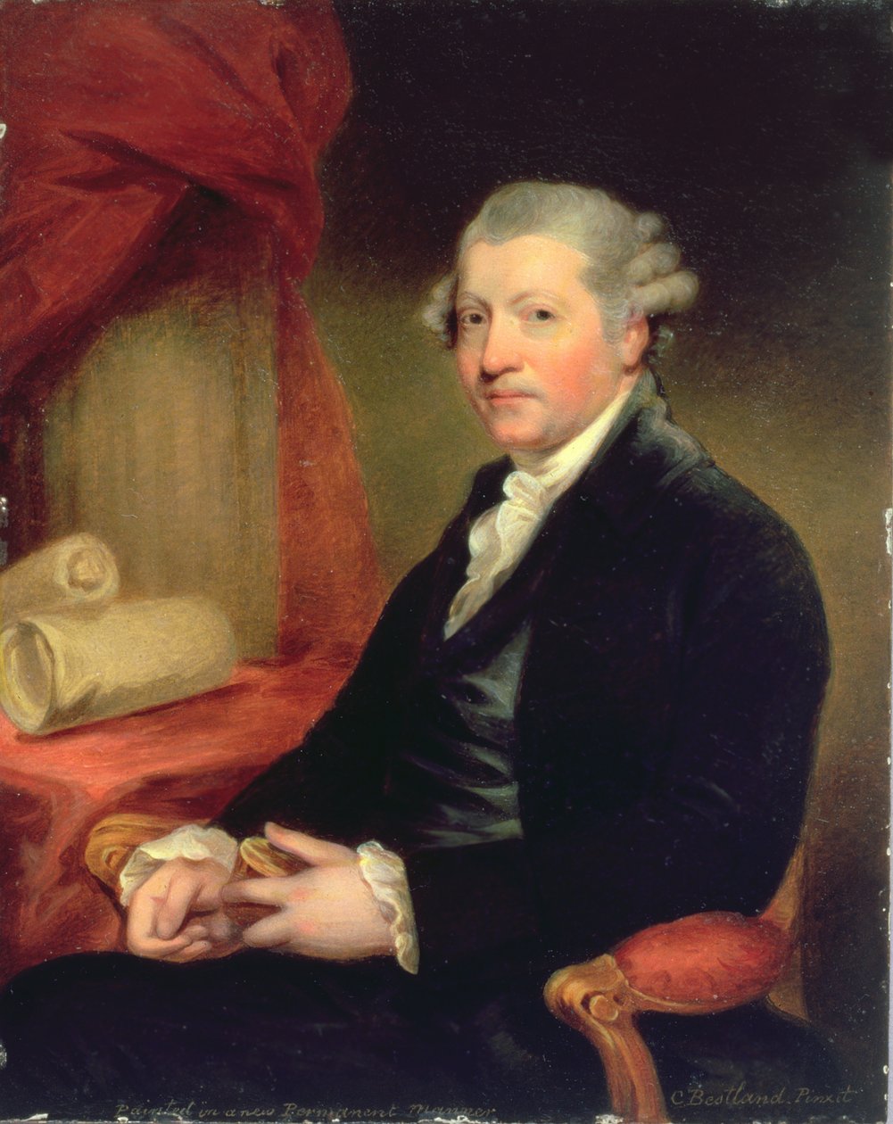 Porträtt av Joshua Reynolds, 1700-talet (olja på koppar) av Charles Bestland