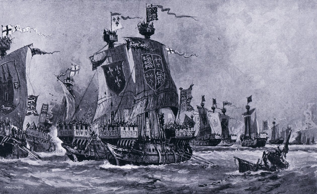 Slaget vid Sluys, juni 1340, 1920-talet av Charles Daniel Ward
