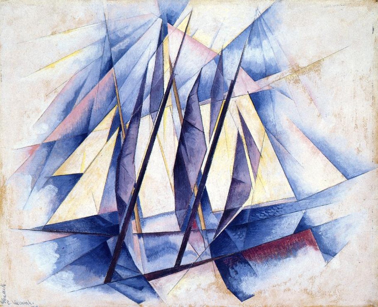 Segelbåtar, 1919 (tempera på panel) av Charles Demuth