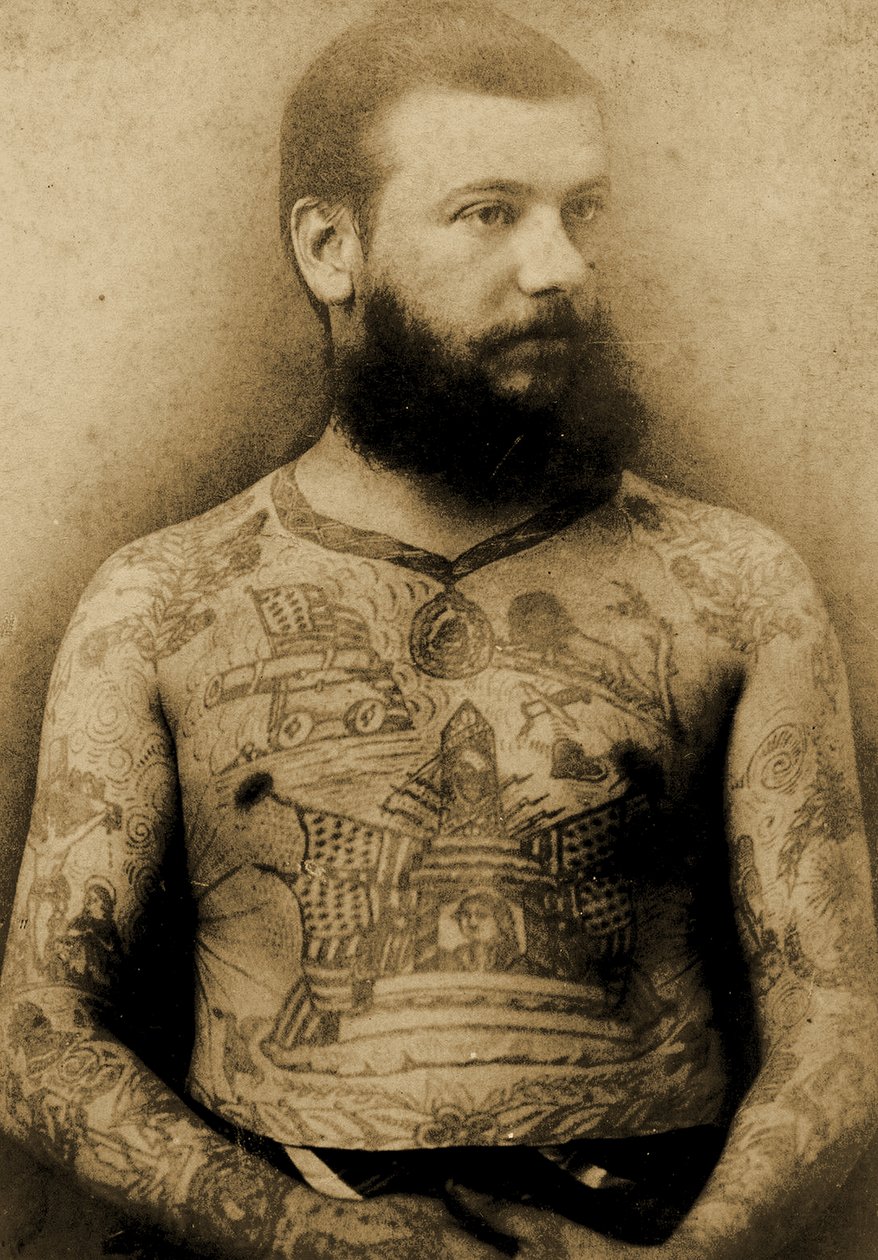 Porträtt av en tatuerad man, ca 1900 av Charles Eisenmann