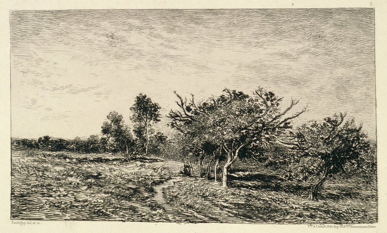Äppelträd i Auvers (Pommiers a Auvers), 1877 av Charles Francois Daubigny