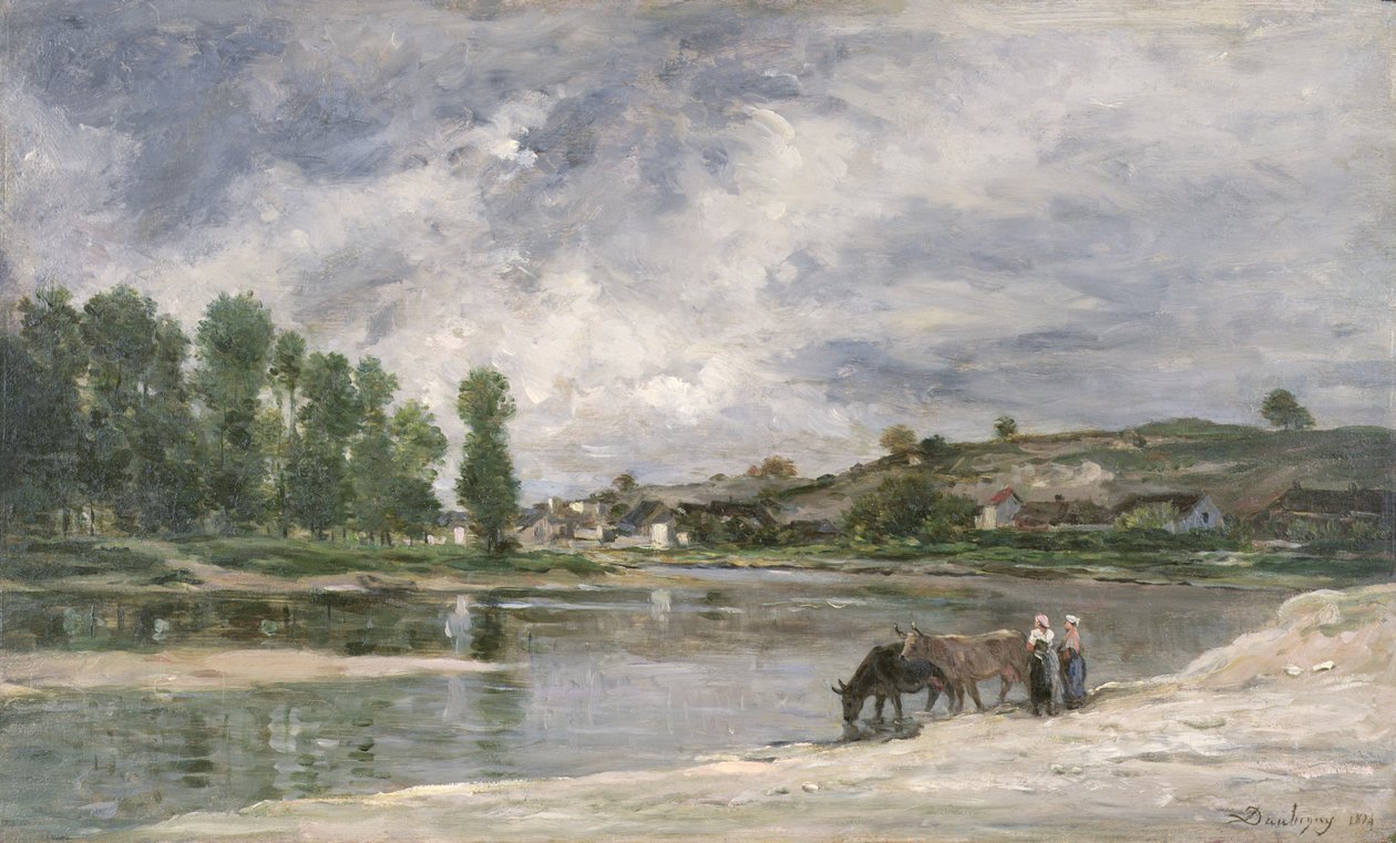 På Loire, 1874 (olja på trä) av Charles Francois Daubigny