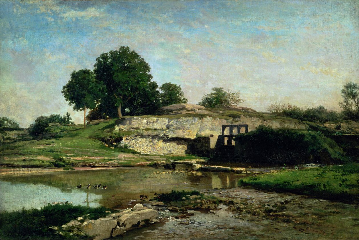 Slusen ved Optevoz, 1859 swed av Charles Francois Daubigny