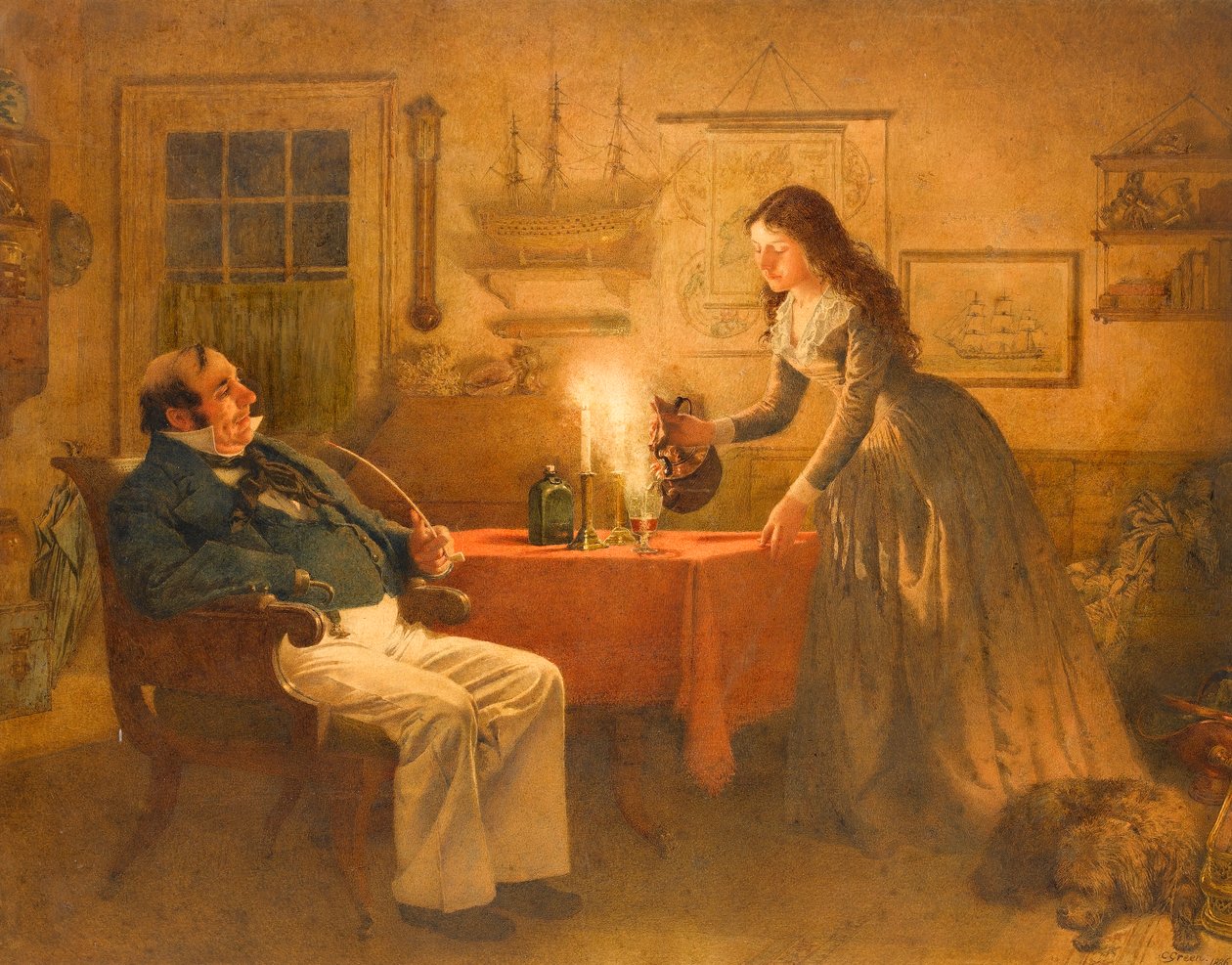 Kapten Cuttle och Florence Dombey, 1886 (wc på papper) av Charles Green