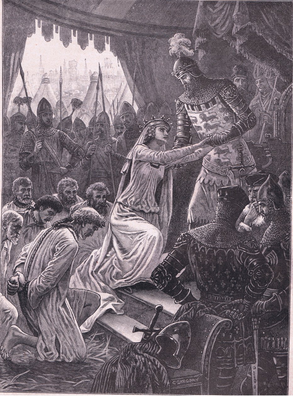 Drottning Philippa går i förbön för borgarna i Calais 1347 e.Kr av Charles Gregory