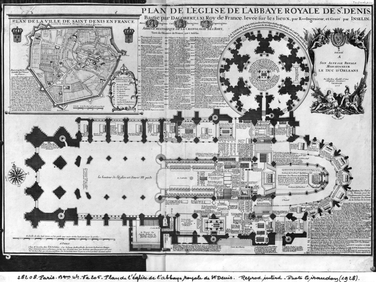 Plan över kyrkan i det kungliga klostret St Denis med Valois-tornet, 1705 (se även 414687) av Charles Inselin