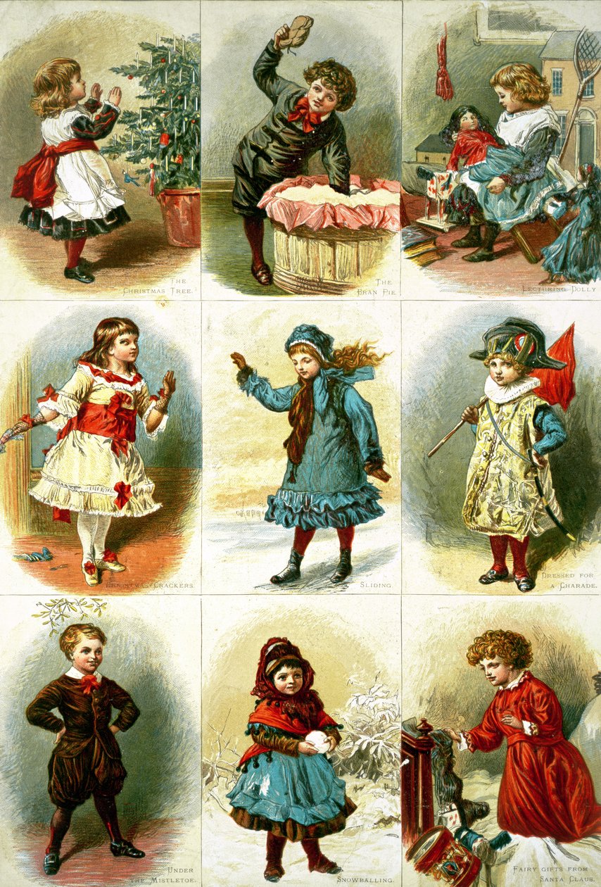 Julkort föreställande olika barnaktiviteter, pub. av Leighton Bros., 1882 av Charles J. Staniland