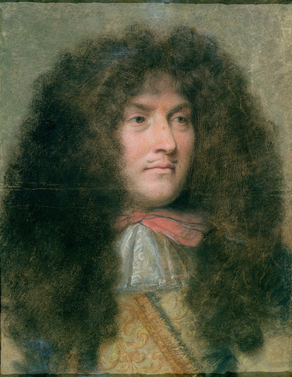 Porträtt av Ludvig XIV (1638-1715) Frankrikes kung (pastell på papper) av Charles Le Brun