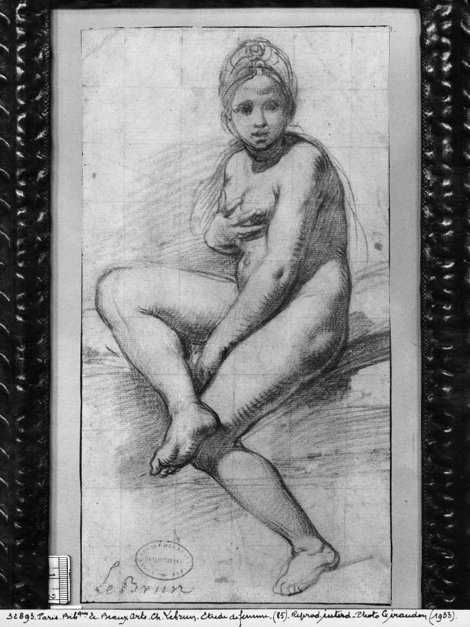 Sittande kvinna (röd krita på papper) av Charles Le Brun