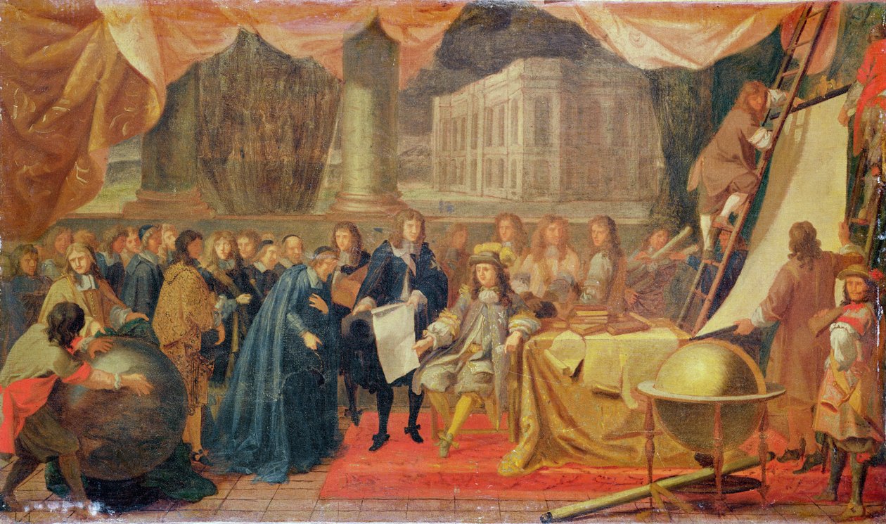 Studie för upprättandet av Academie des Sciences 1666 och Foundation of the Observatory 1667 av Charles Le Brun