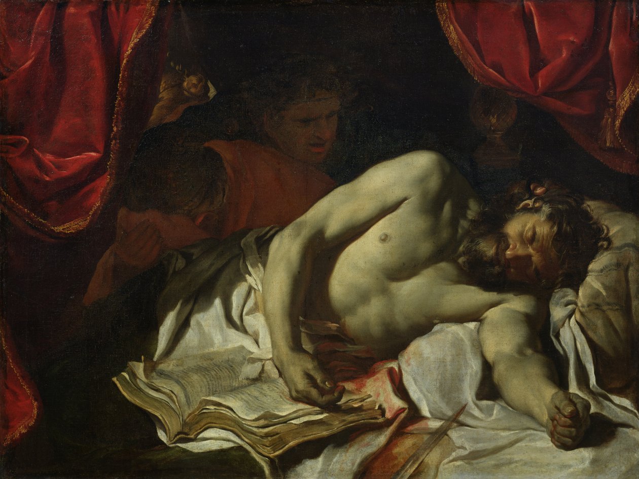 Catos död av Utica (95-46 f.Kr.) 1646 av Charles Le Brun