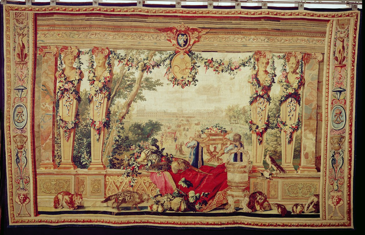 The Month of October Chateau of the Tuileries, från serien av gobelänger "The Months or Royal Residences", producerad i Gobelins Workshop för Ludvig XIV (gobeläng) av Charles Le Brun