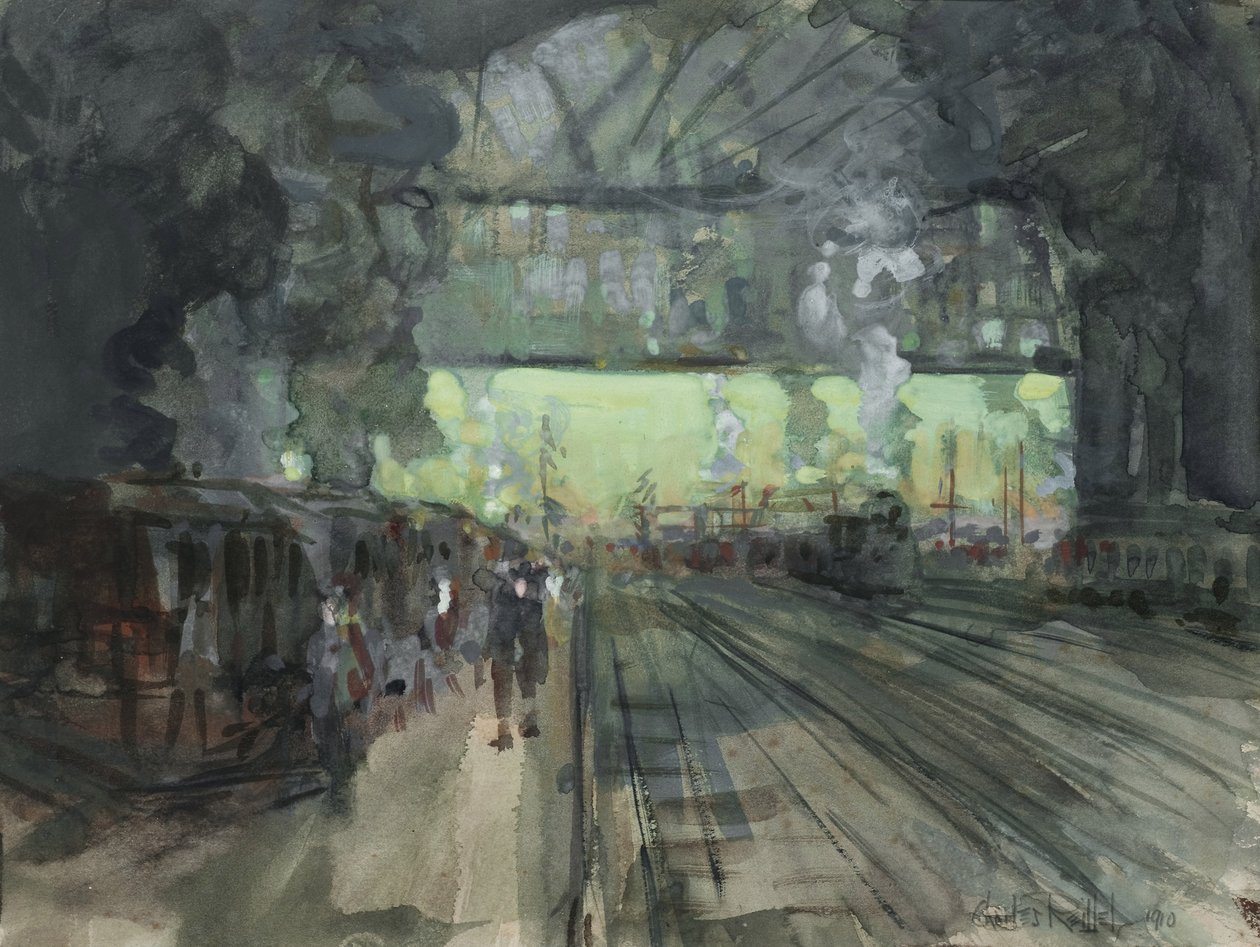 Vinterkväll på bangården, 1910 av Charles P. Reiffel