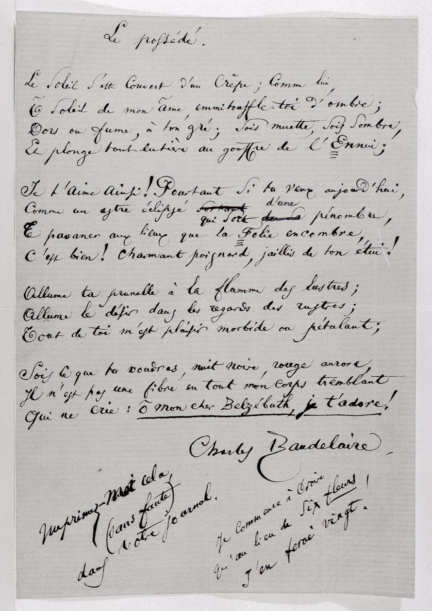 "Le Possede" autografdikt av Charles Pierre Baudelaire