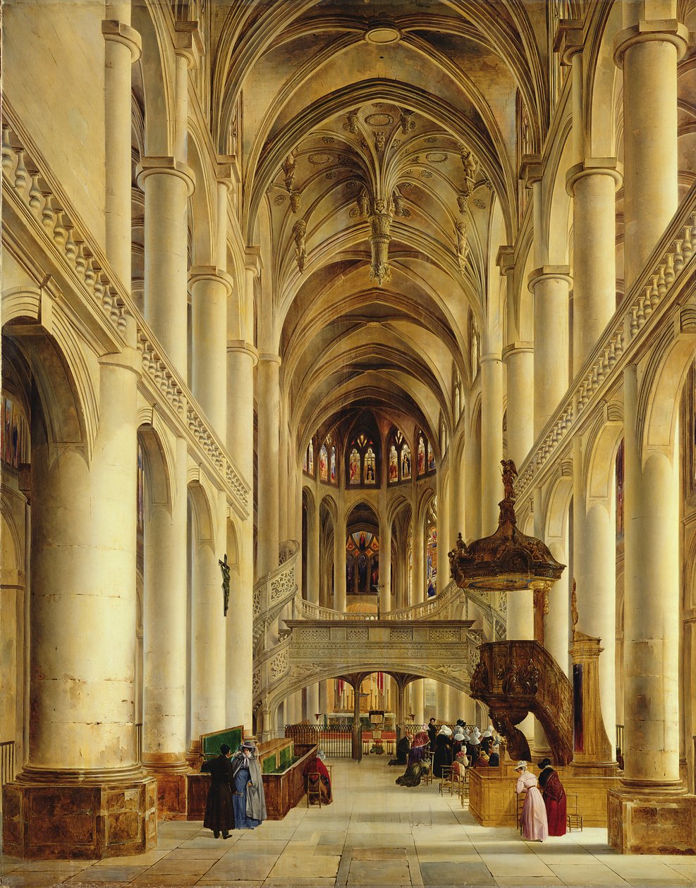 Interiör av kyrkan Saint-Etienne-du-Mont, Paris, c.1820 av Charles Renoux