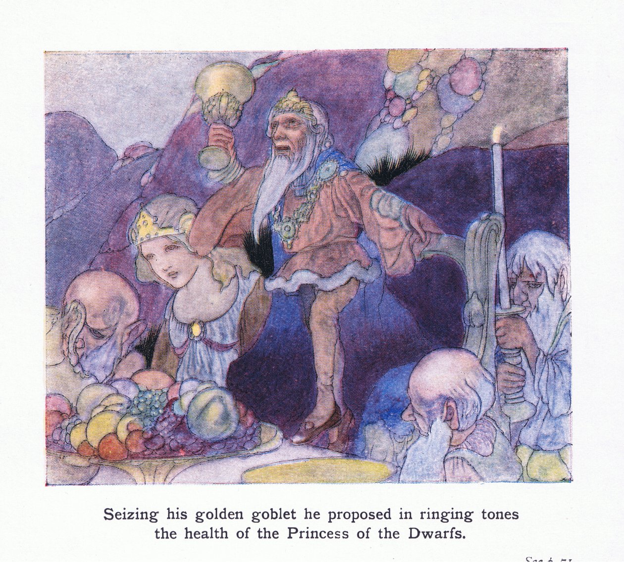 Han tog sin gyllene bägare och bad i klingande ton om dvärgprinsessans hälsa. av Charles Robinson