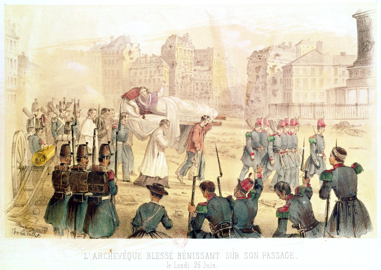Ärkebiskop Eminence Affre sårad, välsignelse på sin resa, måndagen den 26 juni 1848 av Charles Vallet