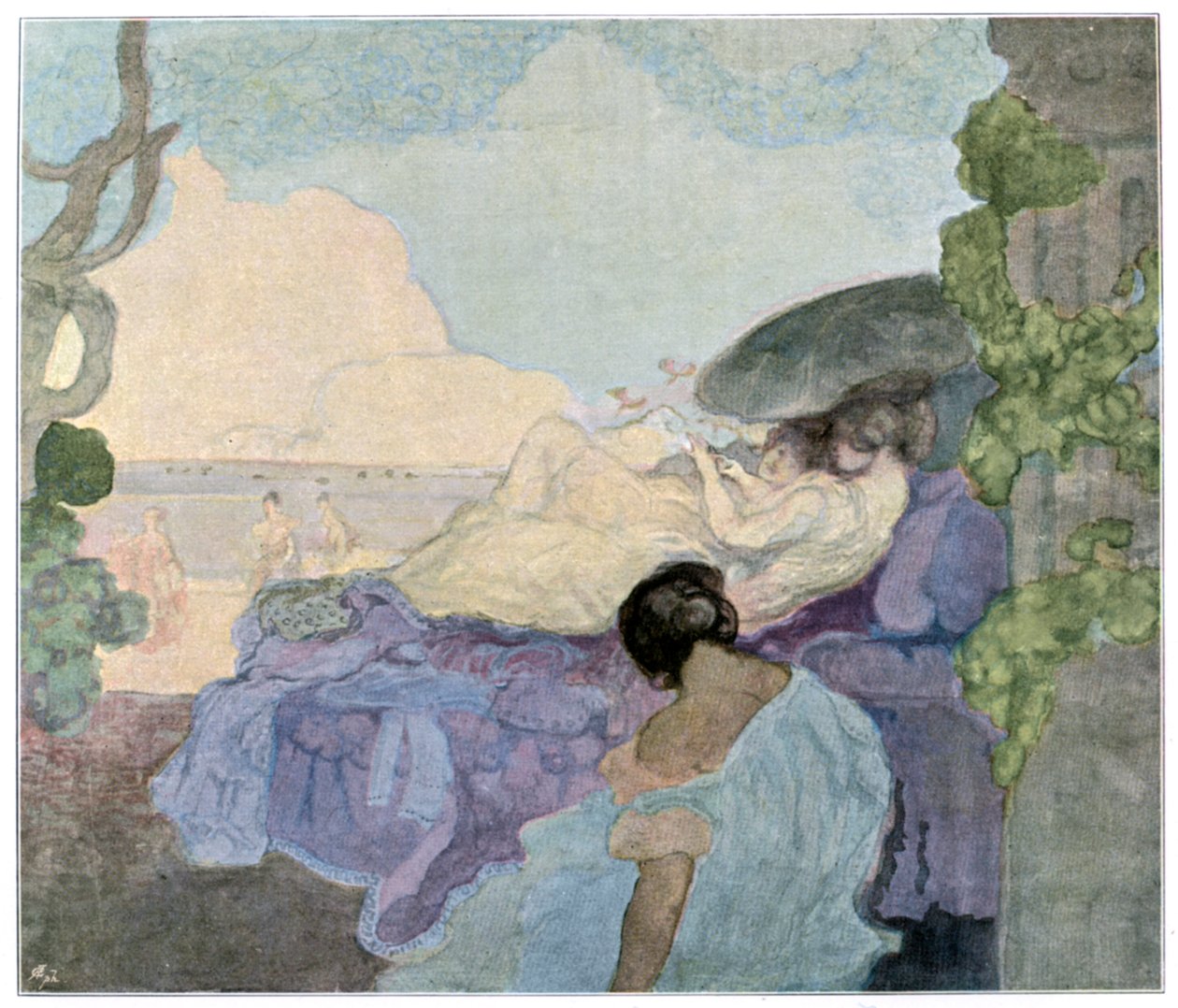 Kvinnor som kopplar av vid havet, 1898. av Charles Edward Conder