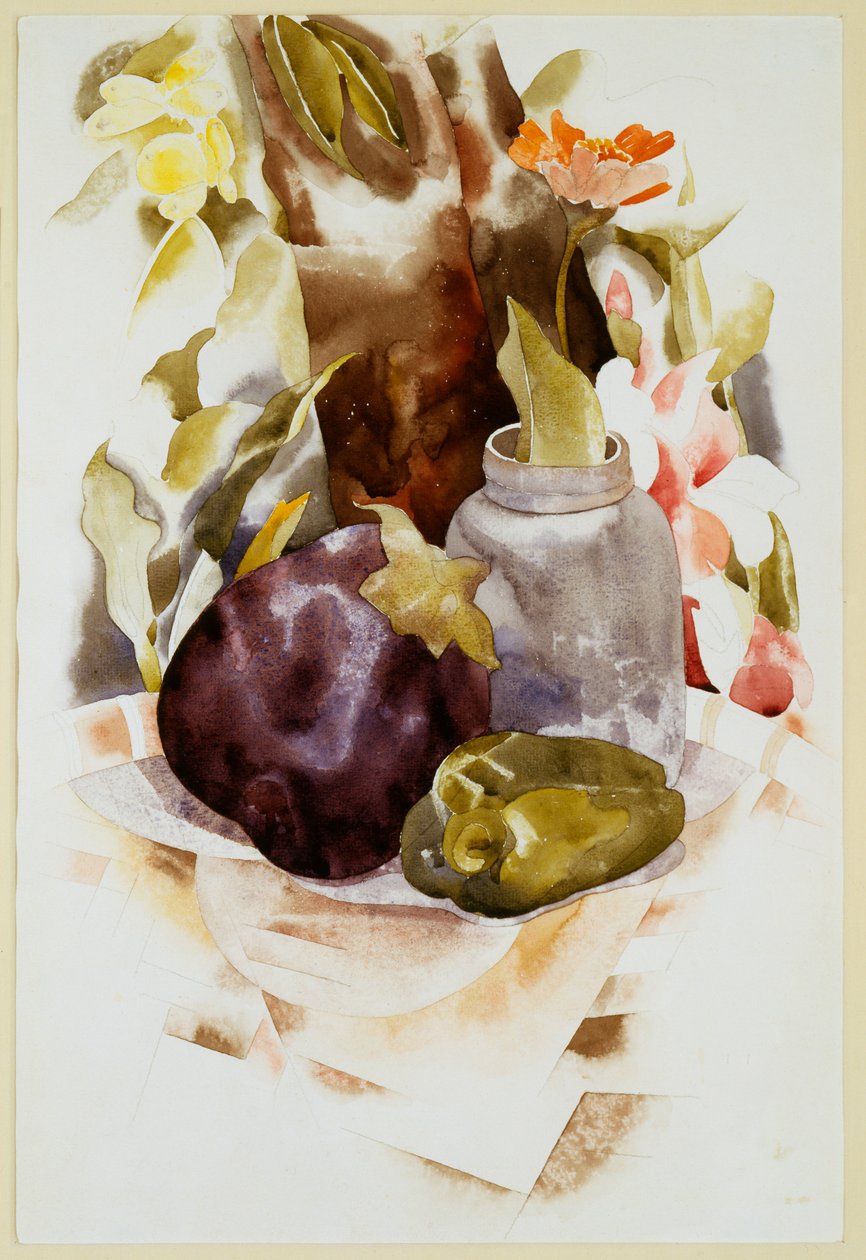 Aubergine och grön paprika av Charles Demuth