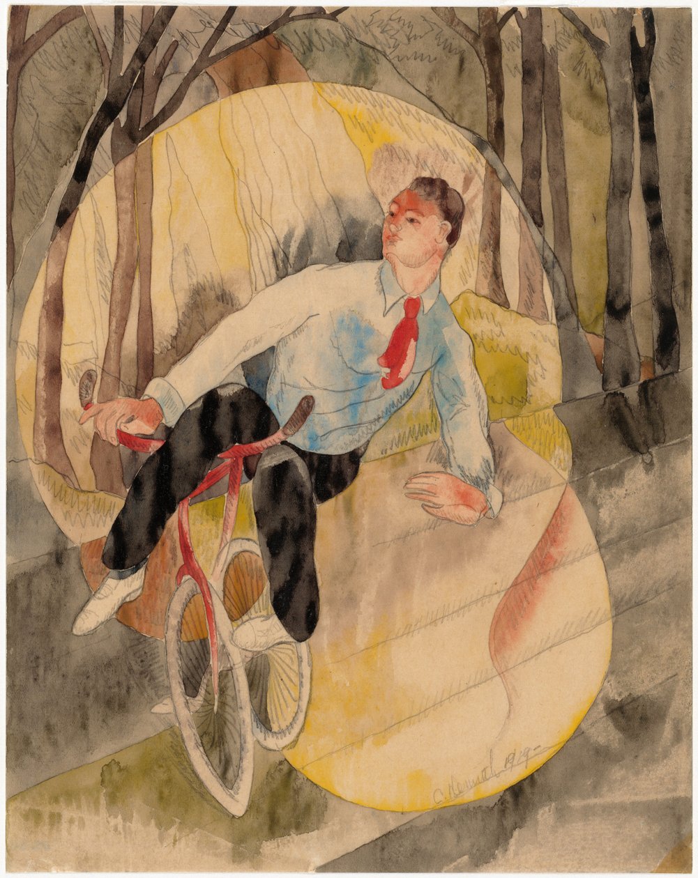 I Vaudeville, cykelryttaren av Charles Demuth