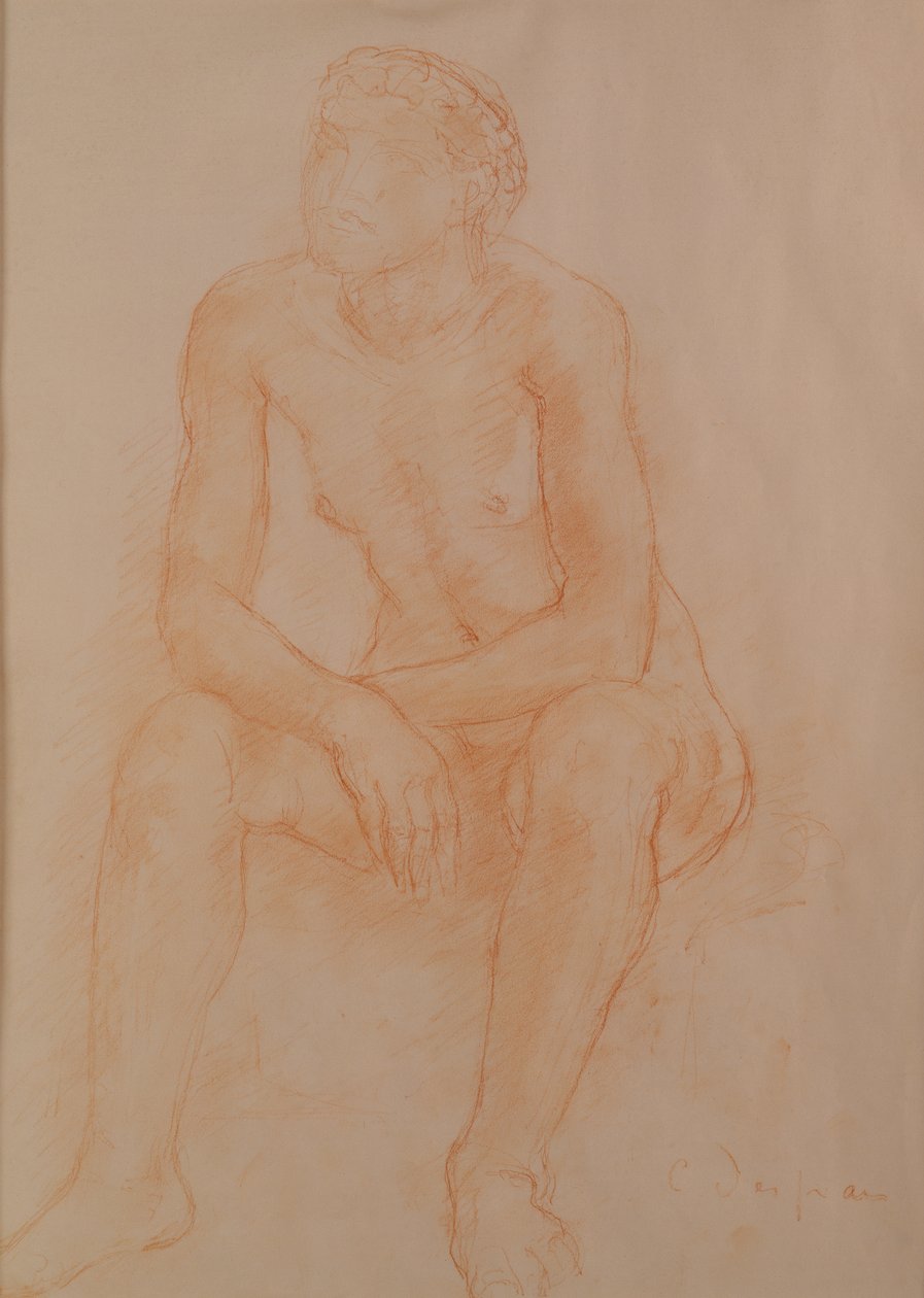 Sittande naken (röd krita på papper) av Charles Despiau