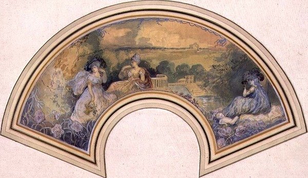 Design för fläkt, ca 1893-98 av Charles Edward Conder