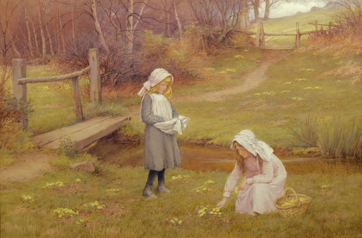 The Primrose Gatherers (wc) av Charles Edward Wilson