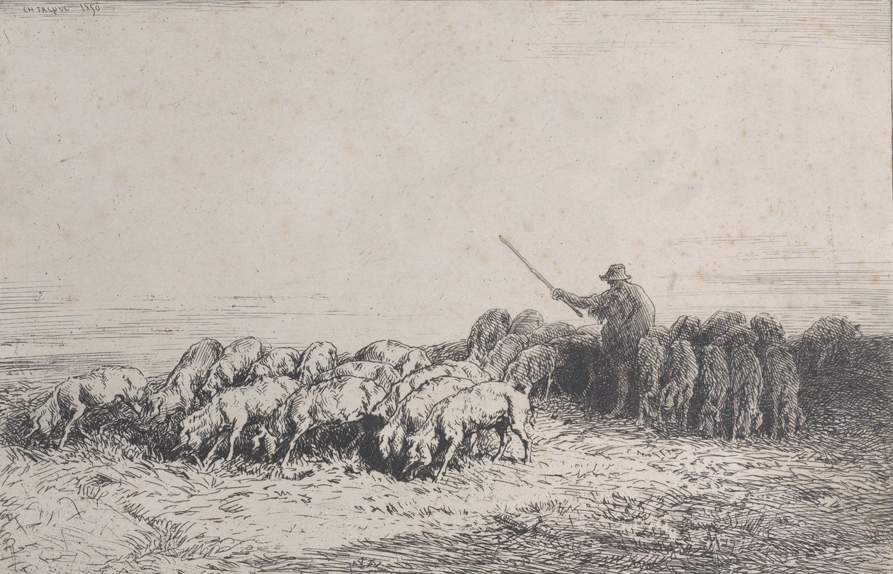 En grisflock, 1850. av Charles Emile Jacque