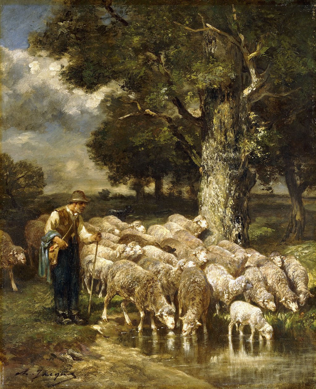 En herde som sköter sin hjord, av Charles Emile Jacque