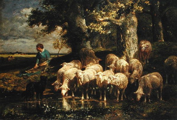 En herdinna med sin flock av Charles Emile Jacque