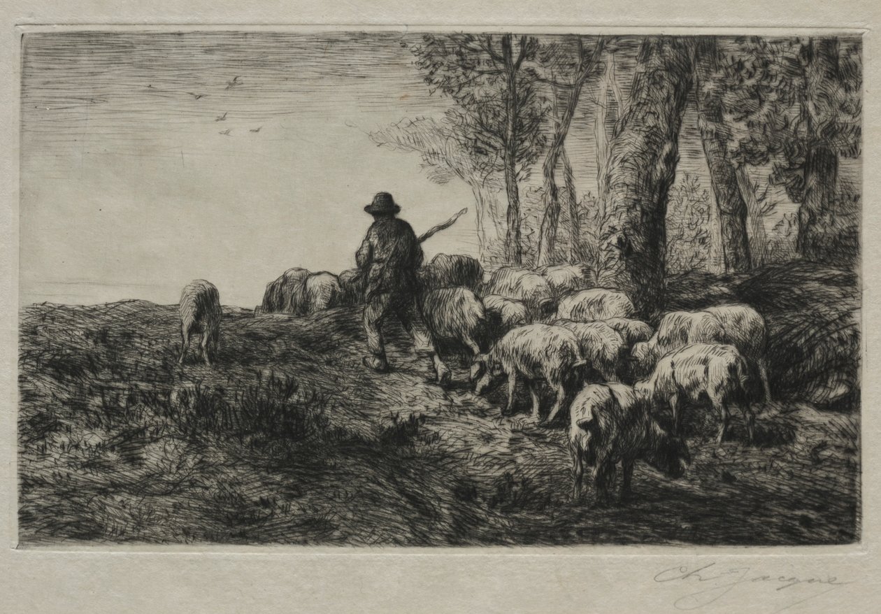 En flock svin, 1880. av Charles Emile Jacque