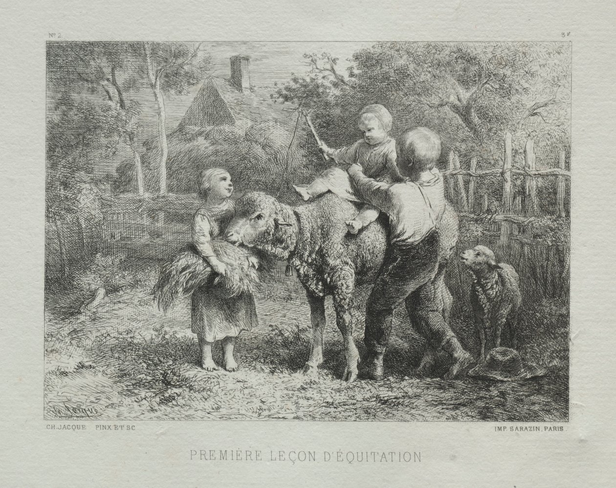 Första ridlektionen. av Charles Emile Jacque