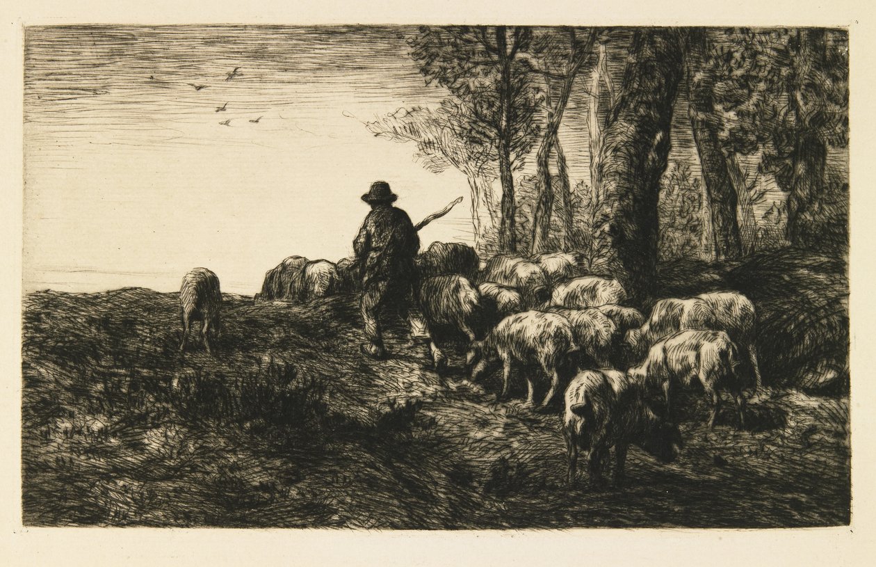 Grisflock med svinhjord av Charles Emile Jacque