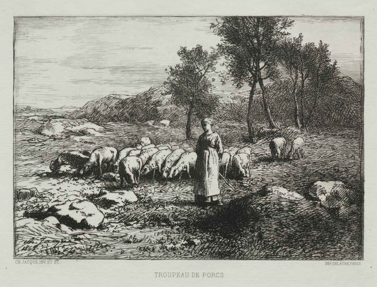 Svinhjord, 1868. av Charles Emile Jacque