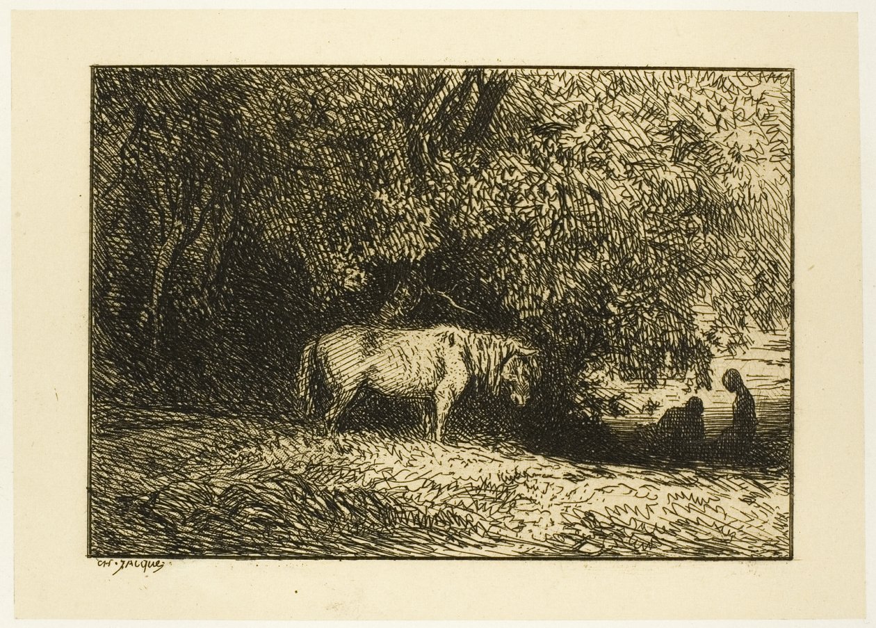 Häst i skogen av Charles Emile Jacque